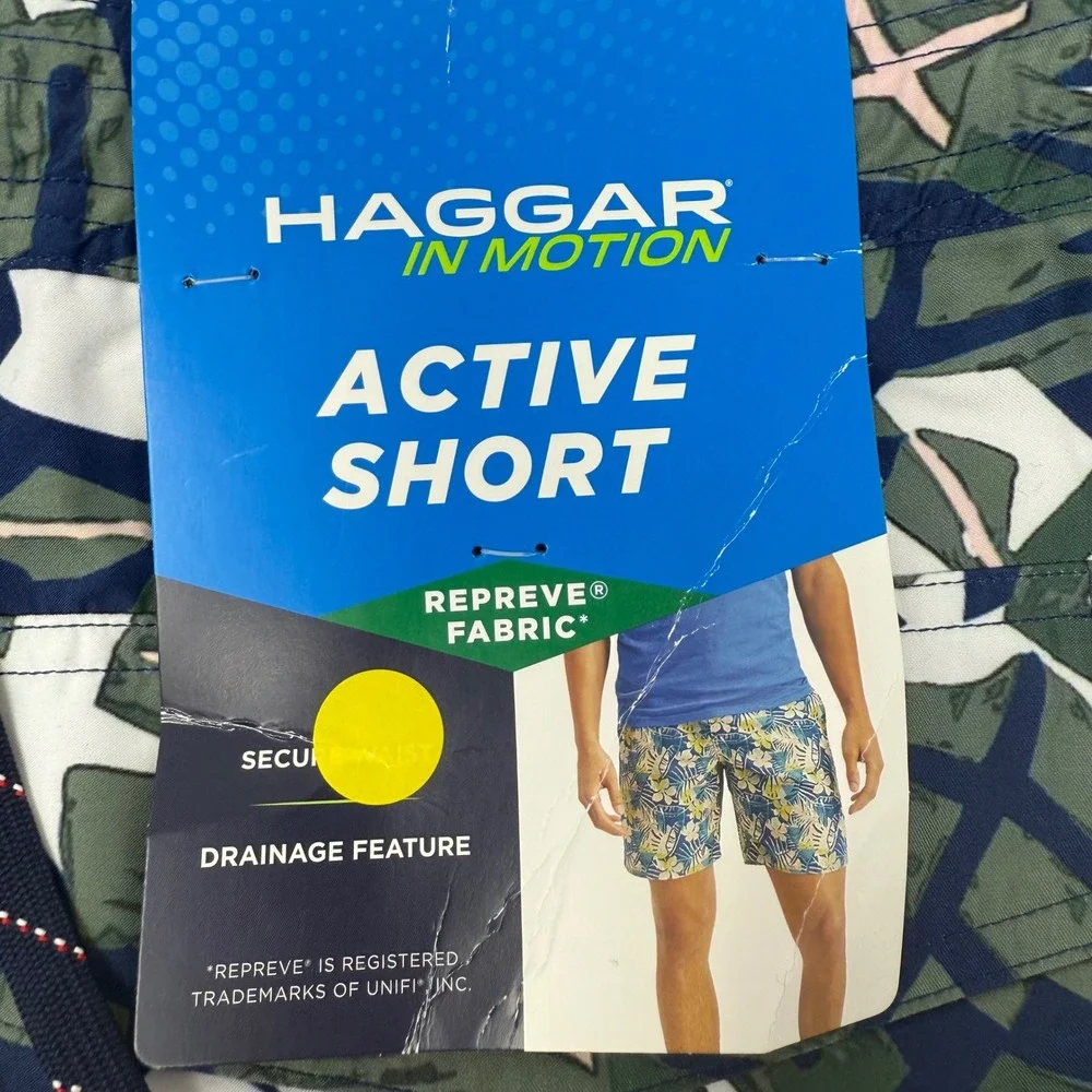 Haggar‎ In Motion Mens Active Short XL 40/42 Tropical Monstera Navy Green NEW